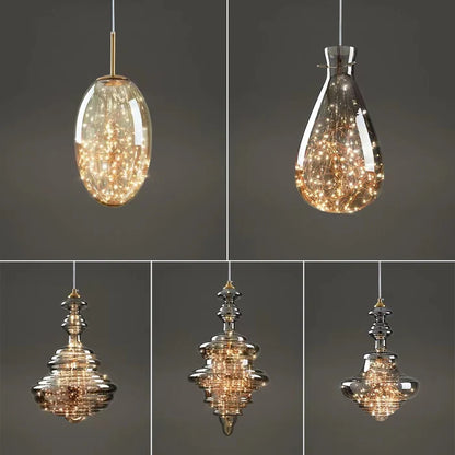 Modern Gray Glass Starry Sky Pendant Light Fixture for Dining Room/Bar/Kitchen Island