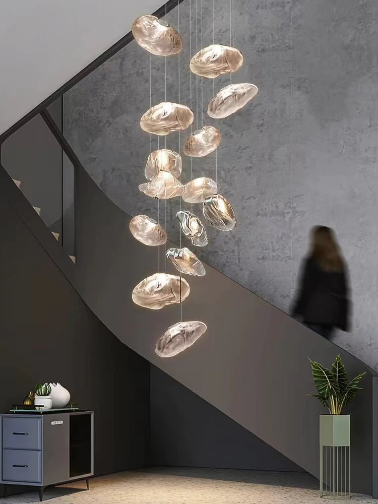 Extra Large Nordic Minimalist Glass Cloud Decorative Chandelier for Stairs/Living Room/High-Ceiling Room