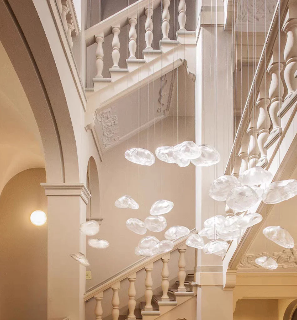 Extra Large Nordic Minimalist Glass Cloud Decorative Chandelier for Stairs/Living Room/High-Ceiling Room