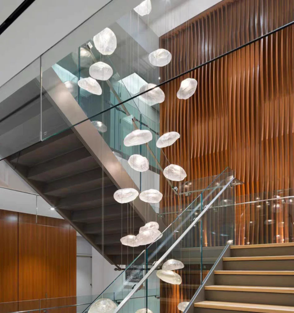 Extra Large Nordic Minimalist Glass Cloud Decorative Chandelier for Stairs/Living Room/High-Ceiling Room