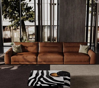 Straight Back Modular Leather Sofa