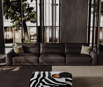 Straight Back Modular Leather Sofa