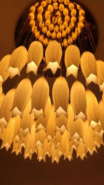 Elegant White Tulip Flower Chandelier For Foyer/ Staircase