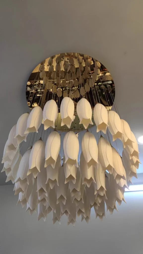 Elegant White Tulip Flower Chandelier For Foyer/ Staircase