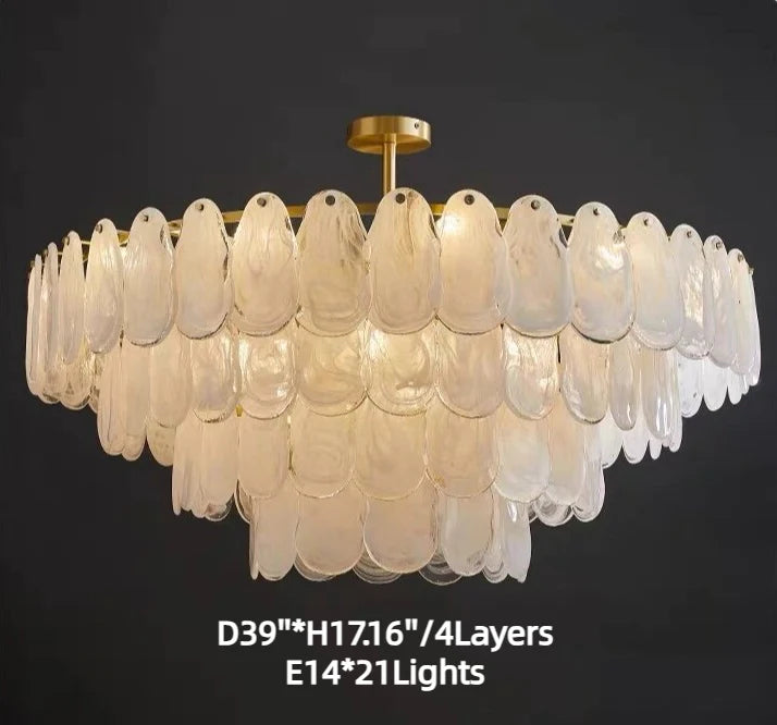 Post-modern Creative Art Cloud Glass Shell Double Layer Round Chandelier for Living & Dining Room