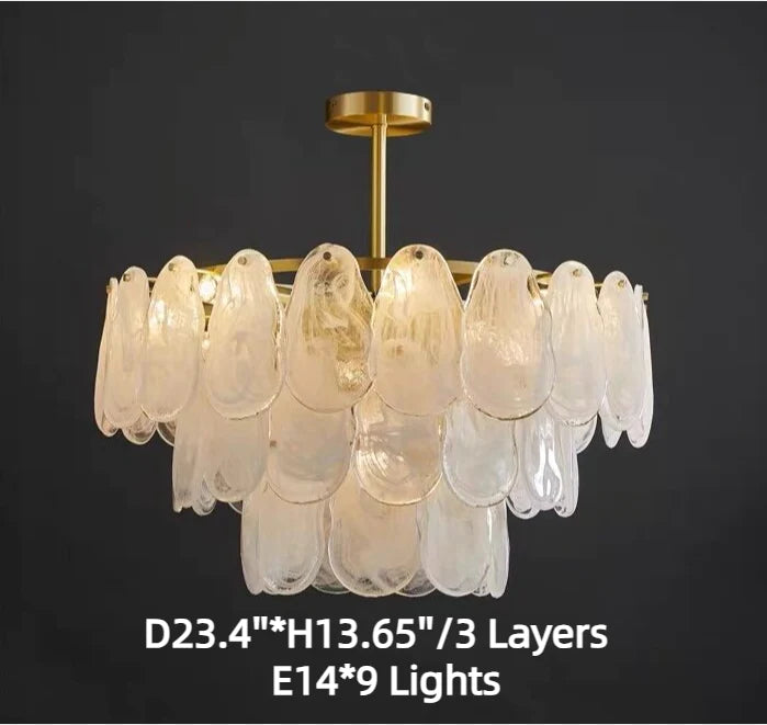 Post-modern Creative Art Cloud Glass Shell Double Layer Round Chandelier for Living & Dining Room