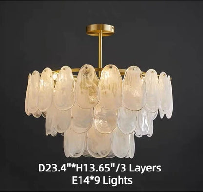 Post-modern Creative Art Cloud Glass Shell Double Layer Round Chandelier for Living & Dining Room