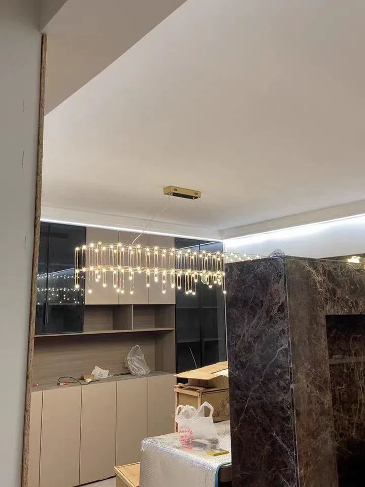 Modern Rectangle Metal Light Chandelier in Chrome Finish