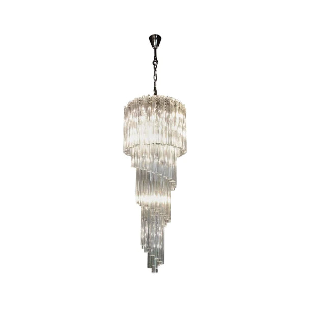 Mid-Century Modern Pink/Transparent Glass Cascading Spiral Chandelier