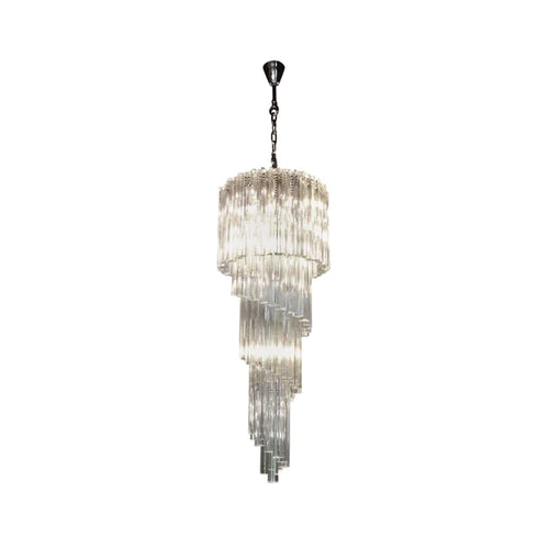 Mid-Century Modern Pink/Transparent Glass Cascading Spiral Chandelier