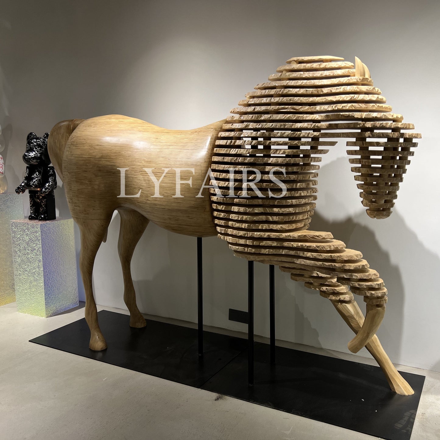 Modern Segmented Wooden Horse Sculpture
