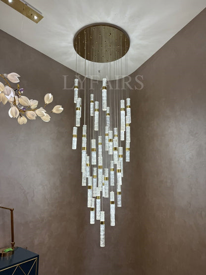 Modern Floating Cloudy and Bursting Crystal Columns Chandelier for High Ceilings