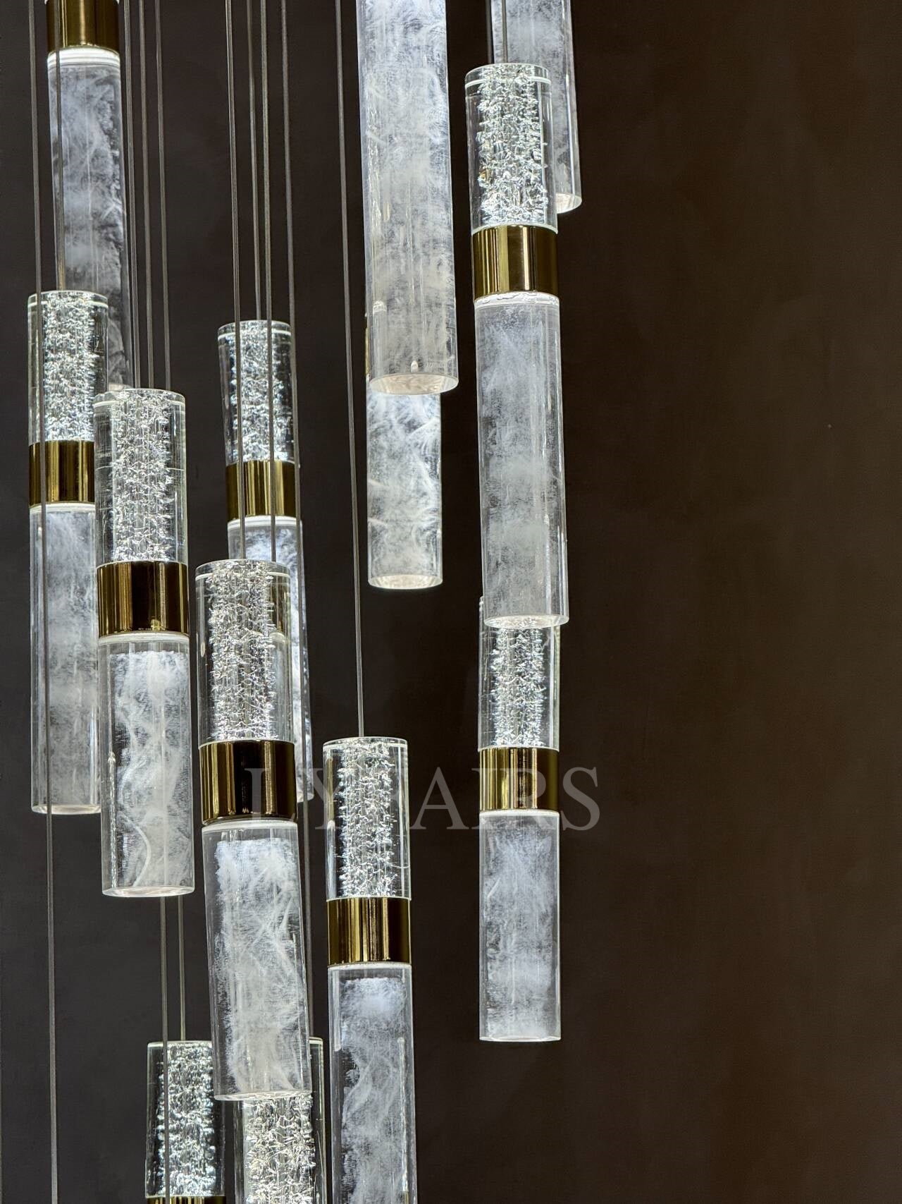 Modern Floating Cloudy and Bursting Crystal Columns Chandelier for High Ceilings