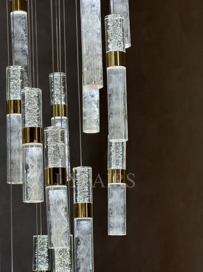 Modern Floating Cloudy and Bursting Crystal Columns Chandelier for High Ceilings