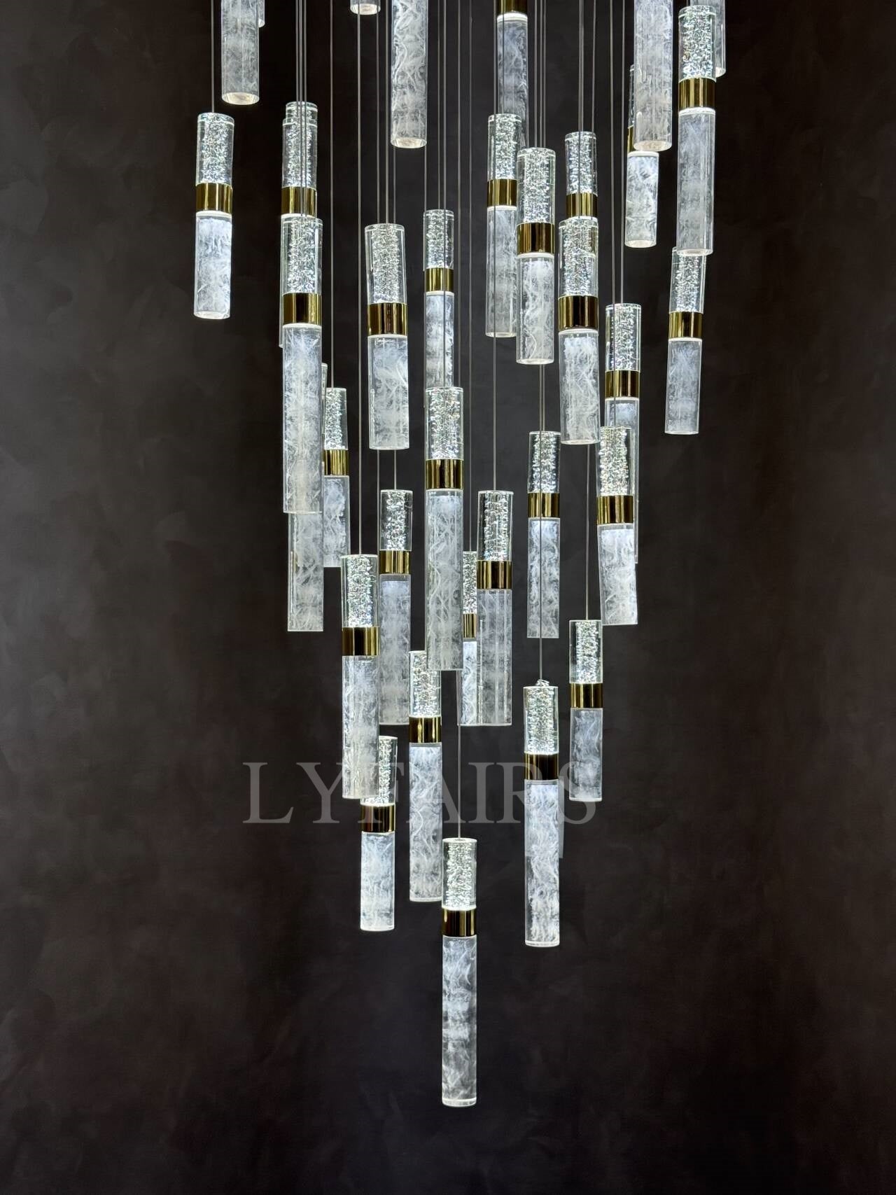 Modern Floating Cloudy and Bursting Crystal Columns Chandelier for High Ceilings