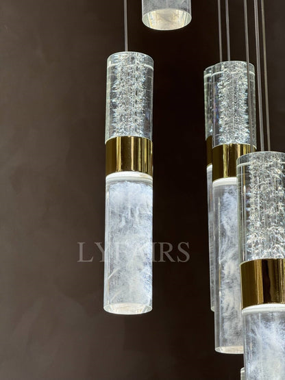 Modern Floating Cloudy and Bursting Crystal Columns Chandelier for High Ceilings