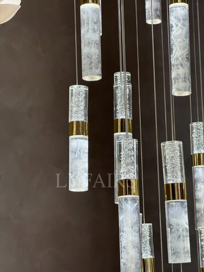 Modern Floating Cloudy and Bursting Crystal Columns Chandelier for High Ceilings
