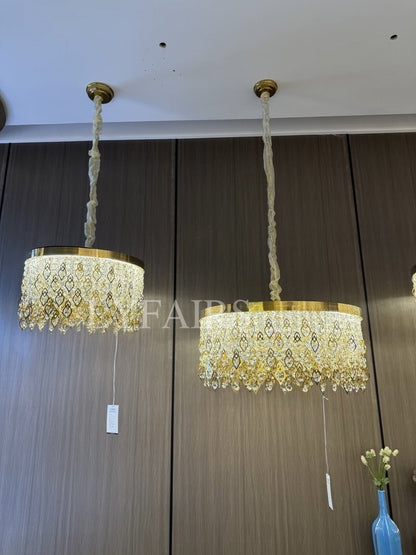 Elegant Crystal Tassel Gold Leaf Round Chandelier for Low Ceilings