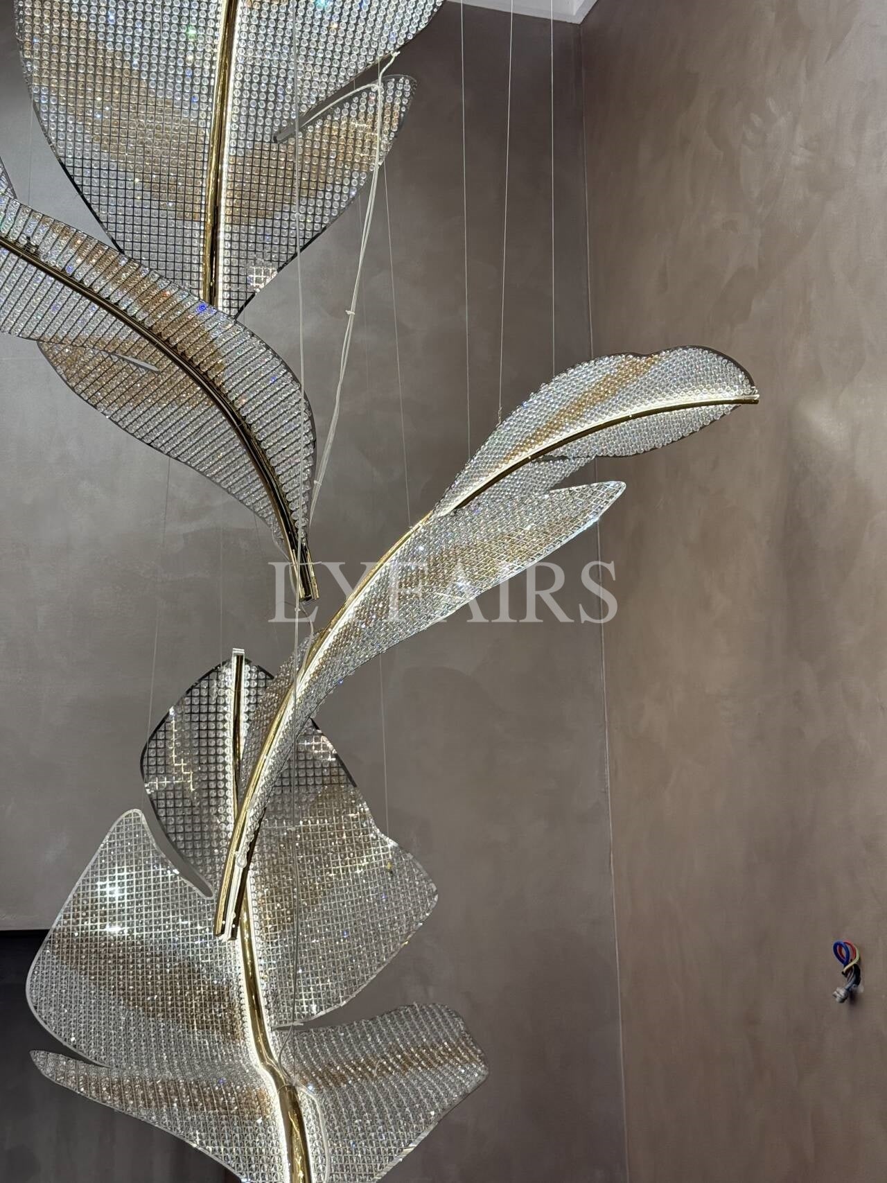 Modern Floating Crystal Leaves Chandelier for High Ceilings