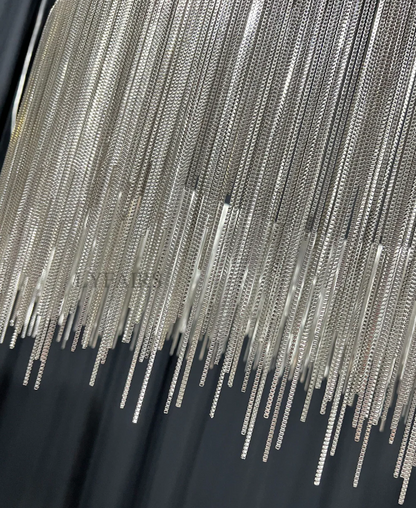 Extra Large Round Aluminum Tassel Chain Chandelier for Living/Dining Room/Villa/Duplex Hall