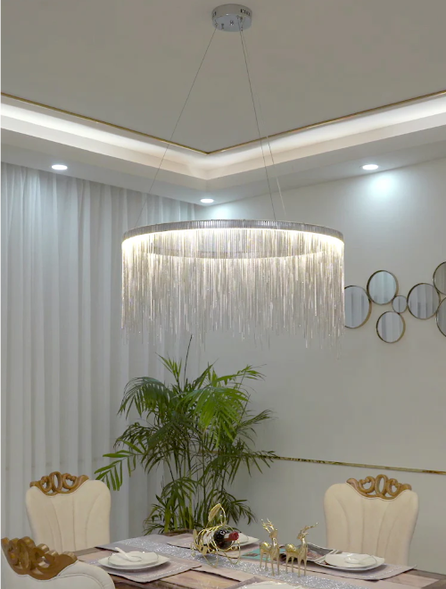 Extra Large Round Aluminum Tassel Chain Chandelier for Living/Dining Room/Villa/Duplex Hall