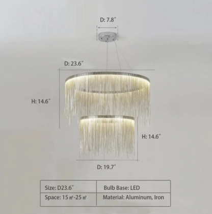 Extra Large Round Aluminum Tassel Chain Chandelier for Living/Dining Room/Villa/Duplex Hall
