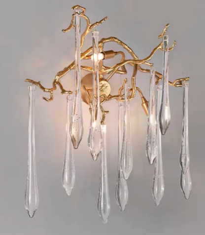 French Style Living Room Branch Crystal Drops Chandelier Modern Copper Gold Finish Dining Room Ceiling Lighting Fixture