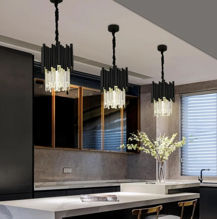 Modern Black Tube Crystal Pendant for Kitchen Island