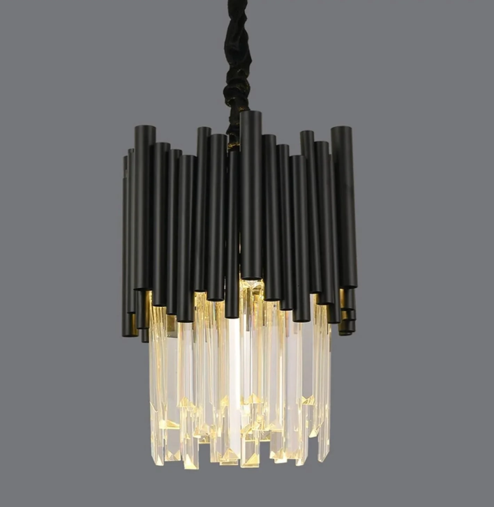 Modern Black Tube Crystal Pendant for Kitchen Island