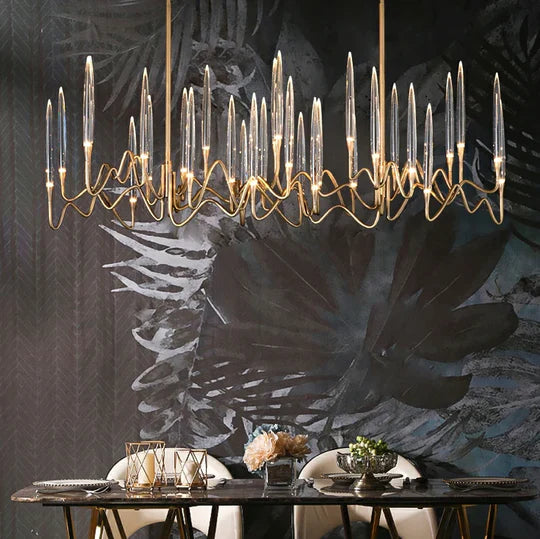 Mid-Century Candlestick Crystal Chandelier for Dining Room