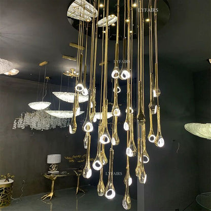Modern Floating Long Gold Pendant Ceiling Chandelier for Living Room/Stairs/Foyer