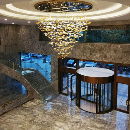 Oversized Art Design Autumn Maple Leaf Glass Chandelier for Dining Table/Hallway/Entryway Light Fixture