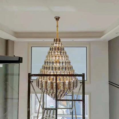 Luxury Multi-tiered Honeycomb Crystal Chandelier for High-ceiling