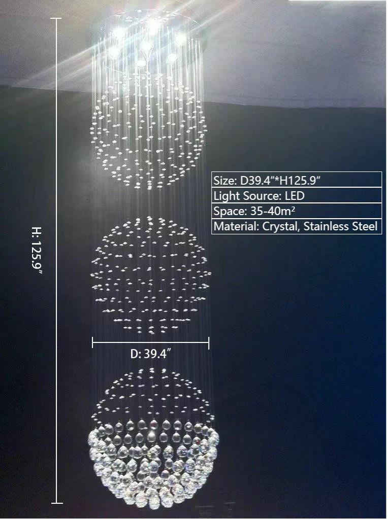 Extra Large Modern Three Balls Ceiling Crystal Chandelier For Staircase/Big-foyer/living room