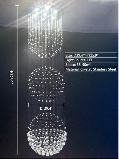 Extra Large Modern Three Balls Ceiling Crystal Chandelier For Staircase/Big-foyer/living room