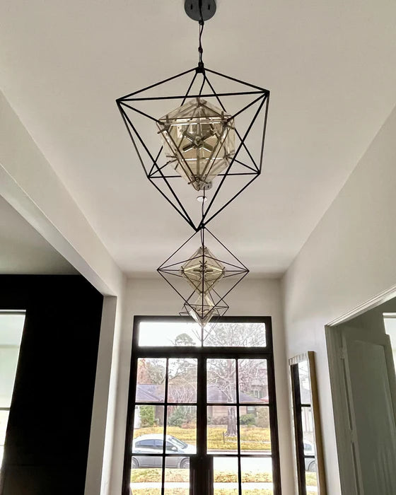 Modern Glass Shade Cube Chandelier