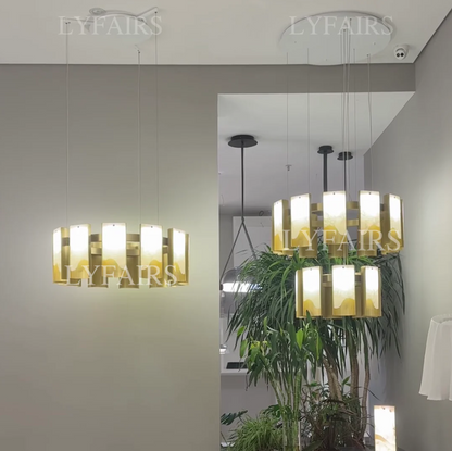 Modern 1/2/3/4 Tier Round Brass Chandelier with Jade