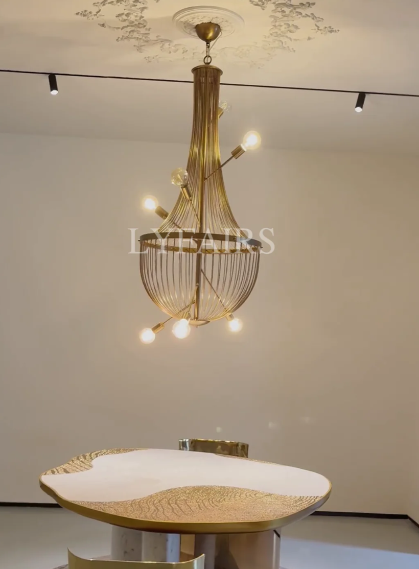 Luxury Minimalist Golden Cage Chandelier