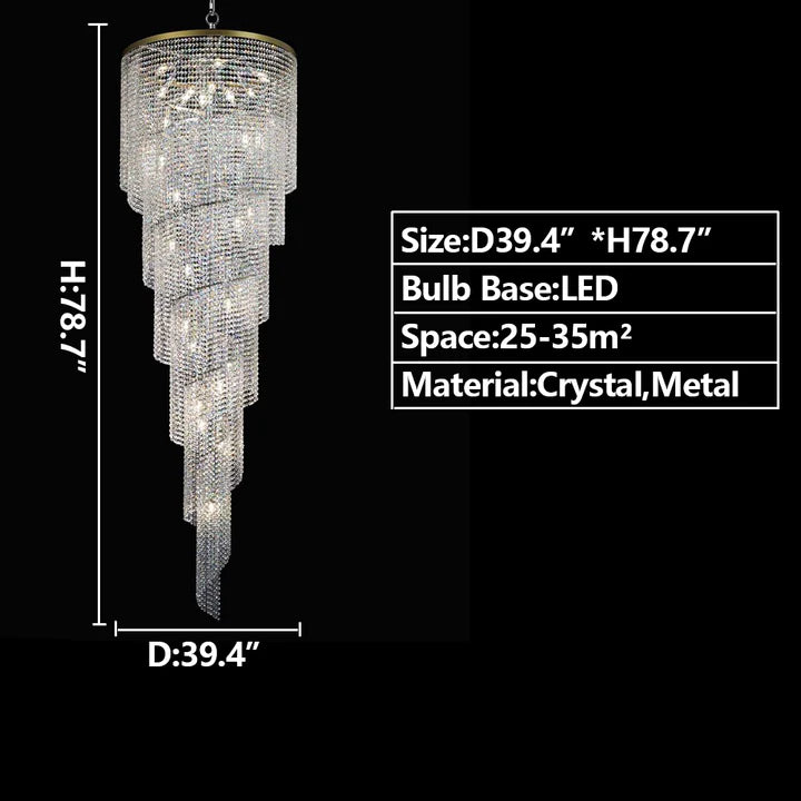 Elegant Long Spiral Tassel  Crystal Chandelier For Living Room Foyer Staircase