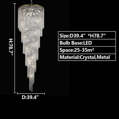 Elegant Long Spiral Tassel  Crystal Chandelier For Living Room Foyer Staircase