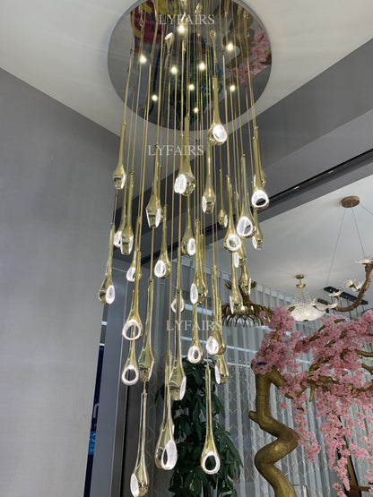 Modern Floating Long Gold Pendant Ceiling Chandelier for Living Room/Stairs/Foyer