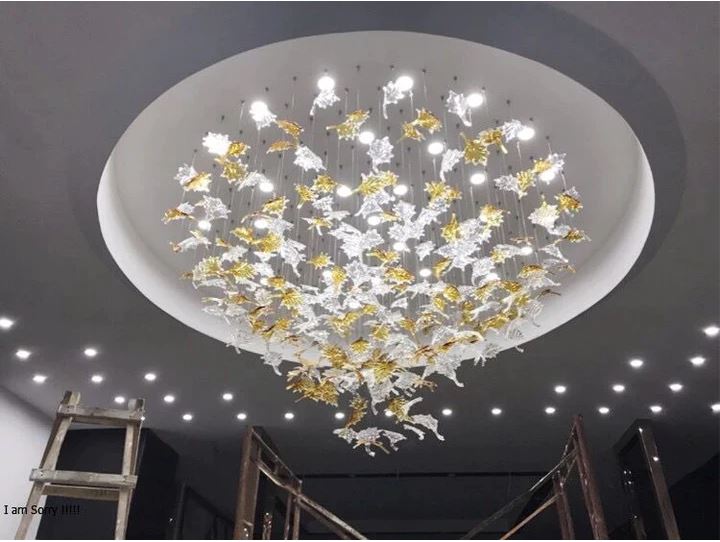 Oversized Art Design Autumn Maple Leaf Glass Chandelier for Dining Table/Hallway/Entryway Light Fixture