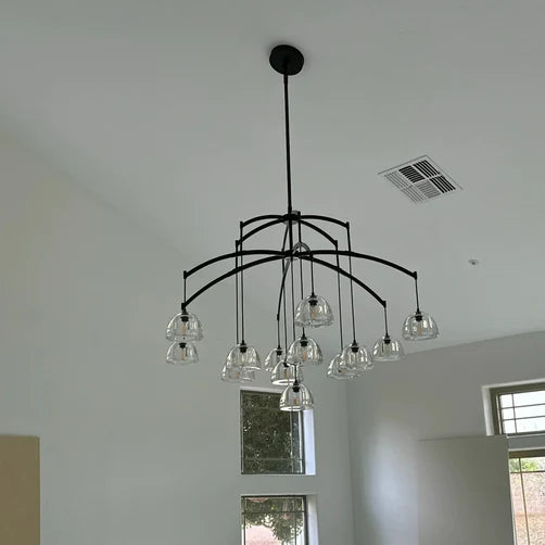 Lampadario moderno in vetro a forma di semisfera rotonda