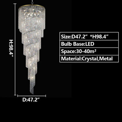 Elegant Long Spiral Tassel  Crystal Chandelier For Living Room Foyer Staircase