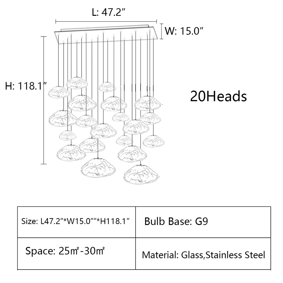Extra Large Nordic Minimalist Glass Cloud Decorative Chandelier for Stairs/Living Room/High-Ceiling Room