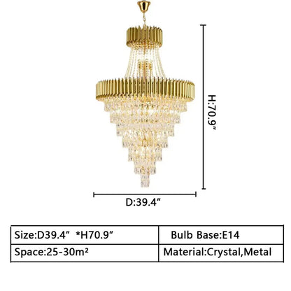 Extra Large Modern Multi-layers Gold/Black Light Luxury Crystal Chandelier for Foyer/High-ceiling