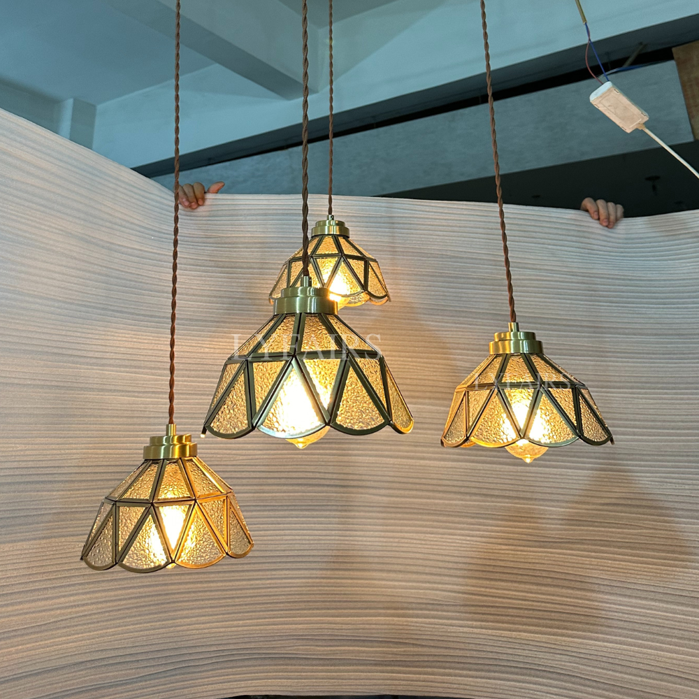 Vintage Tiffany Glass Lampshade Pendant Chandelier