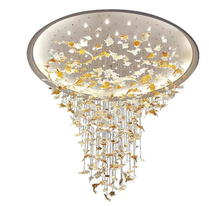 Oversized Art Design Autumn Maple Leaf Glass Chandelier for Dining Table/Hallway/Entryway Light Fixture