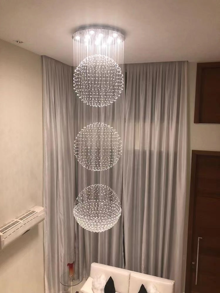 Extra Large Modern Three Balls Ceiling Crystal Chandelier For Staircase/Big-foyer/living room