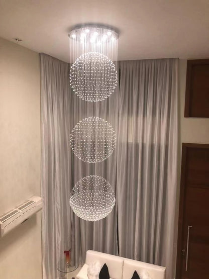 Extra Large Modern Three Balls Ceiling Crystal Chandelier For Staircase/Big-foyer/living room